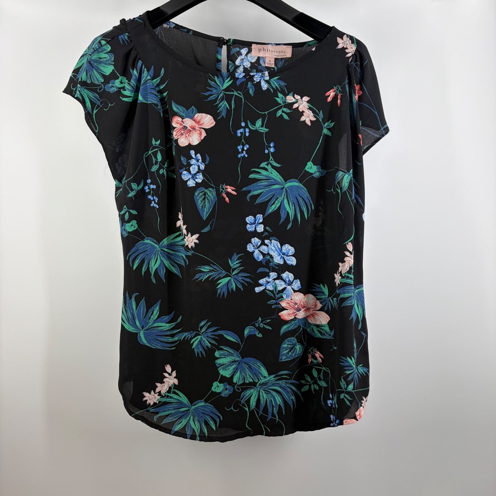 Dark Feminine Garden Goth Floral Top Philosophy Chiffon Keyhole Blouse Small